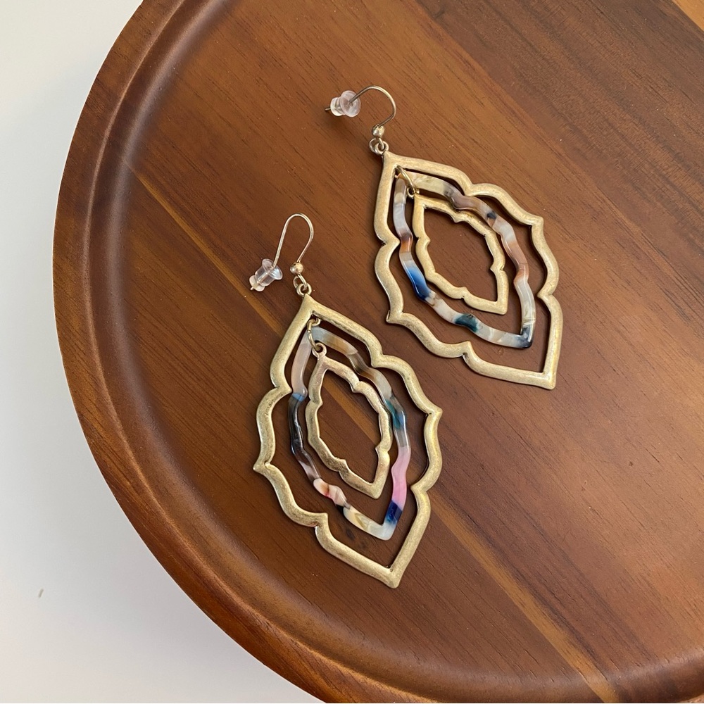 4/$15 Gold Tortoise Multi-Layered Statement Earrings